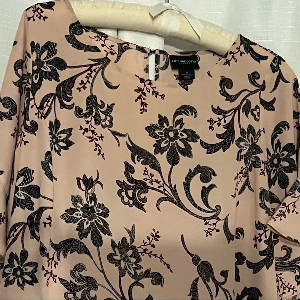 Liz Claiborne Pink Floral Short Ruffle Sleeve Blouse Women's Size Medium - Picture 5 of 13